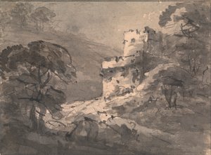 Krajobraz ze zrujnowanym zamkiem po prawej stronie autorstwa Rev. William Gilpin