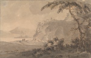 Dwie postacie na drodze nad jeziorem autorstwa Rev. William Gilpin