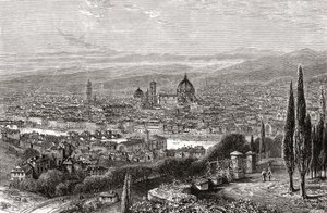 Widok na Florencję, Toskania, Włochy z tarasu San Miniato, pod koniec XIX wieku. Z włoskich obrazów ks. Samuela Manninga, opublikowanych około 1890 roku. autorstwa Reverend Samuel Manning