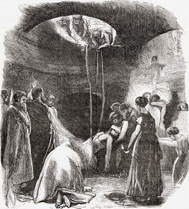Wczesnochrześcijański pochówek w katakumbach Rzymu, Włochy. Z włoskich obrazów ks. Samuela Manninga, opublikowanych ok. 1890 r. autorstwa Reverend Samuel Manning