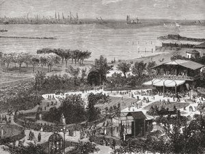 Publiczne ogrody i reda Livorno, aka Leghorn, Toskania, Włochy pod koniec XIX wieku. Z włoskich obrazów ks. Samuela Manninga, opublikowanych około 1890 roku. autorstwa Reverend Samuel Manning