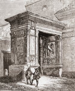 Arcus Argentariorum, w zachodniej ścianie kościoła San Giorgio al Velabro, Rzym, Włochy pod koniec XIX wieku. Z włoskich obrazów ks. Samuela Manninga, opublikowanych około 1890 roku. autorstwa Reverend Samuel Manning