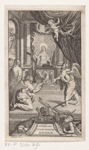 Ojciec Czas ujawnia historię Historia polityczna J. Huebnera (tytuł na obiekcie) Strona tytułowa dla: Johann Hübner, Zwięzłe pytania z historii politycznej, 1722 autorstwa Reynier Blokhuysen
