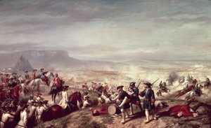 Bitwa pod Almansą między wojskami Filipa V (1683-1746) a arcyksięciem Karolem Austrii w 1707 r. (olej na płótnie) autorstwa Ricardo Balaca y Canseco