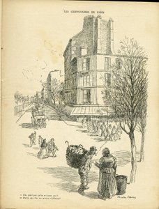 Ilustracja Ricardo Flores (1878-1918) w Le Rire, 05.12.08 - Paryscy zbieracze szmat - Zawody, Architektura Urbanistyka, Drzewo - Chiffonniers