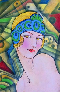 Portret dziewczyny w stylu art déco z epoki flapperów autorstwa Ricardo Maya