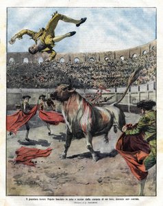 śmierć torero JOSE CLARO PEPETE w Murcji 7 września 1910 r. Ilustracja Salvadoriego dla Domenica del Corriere z 18 września autorstwa Riccardo Salvadori