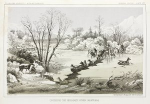 Przeprawa przez rzekę Hellgate, Montana, USA, 6 stycznia 1854 r. autorstwa John Pardon