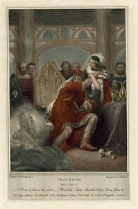 Ilustracja do Makbeta Szekspira, akt III, scena 4 (kolorowa rycina)
