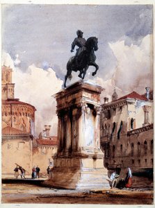Pomnik konny Colleoni de Verrocchio w Wenecji, plac kościoła San Giovanni i Paolo. Akwarela Richarda Parkesa Boningtona (1801-1828) XIX-wieczny Paryż, Luwr