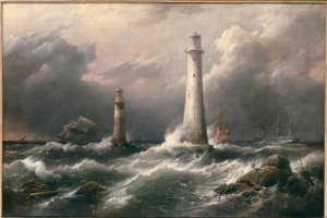 H.M.S. Lord Warden poza latarniami Eddystone autorstwa Richard Brydges Beechey