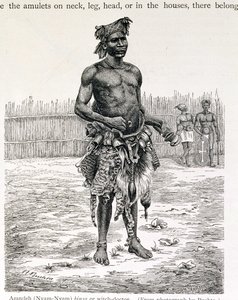 Azandeh (Nyam-Nyam) Binsa lub szaman, grawerowane przez Jahrmargta, z „Historii ludzkości” prof. Friedricha Ratzela, wyd. w 1904 (rytowanie)