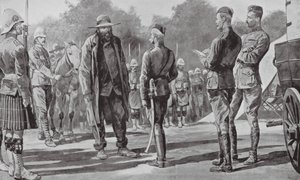 Komendant Cronje poddaje się lordowi Robertsowi (litografia) autorstwa Richard Caton II (after) Woodville