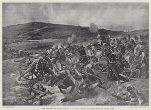 Katastrofa w Koorn Spruit, Królewskiej Artylerii Konnej działającej ze swoich dział (litografia) autorstwa Richard Caton II (after) Woodville