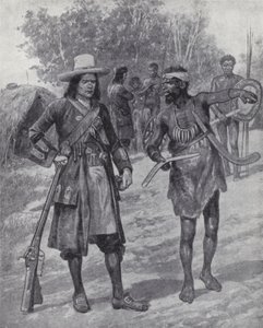William Dampier z tubylcem podczas jego eksploracji Australii, koniec XVII wieku (lito)