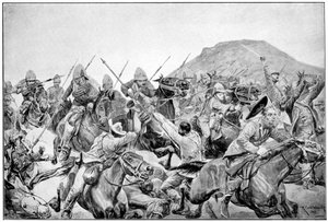 Szarża 5. Ułanów w Elandslaagte, 2. wojna burska, 21 listopada 1899. autorstwa Richard Caton II Woodville