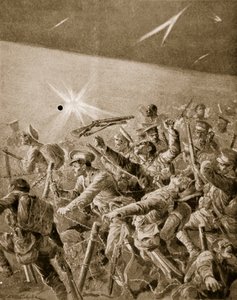 Brytyjska piechota przedziera się przez niemieckie zasieki, 1914-19 autorstwa Richard Caton Woodville