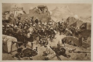 Candahar: 92. górale i 2. szturmujący Gurkhów Gaudi Mułła Sahibdad, z „The Illustrated London News”, 1901 autorstwa Richard Caton Woodville