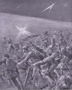 Zaplątani w zasieki z drutu kolczastego: Nocny atak brytyjskiej piechoty, z History of the Great War Vol 3, wydanej przez Waverley Book Co Limited, ok. 1920 r. autorstwa Richard Caton Woodville