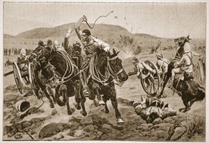 Artyleria polowa w akcji, ilustracja z „Bitwy XIX wieku”, tom. VI: Wojna burska z lat 1899-1900