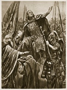 Podniesienie Edwarda Starszego podczas koronacji w Kingston-on-Thames, Whitsunday, z „The Illustrated London News”, 1902 autorstwa Richard Caton Woodville