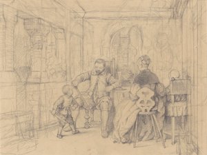 Lekcja szermierki, ok. 1847-49 (grafit na papierze tkanym) autorstwa Richard Caton Woodville