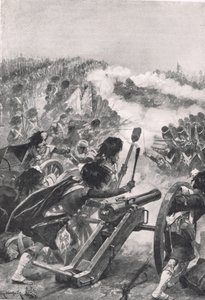 Górale obracający zdobyte francuskie działa na bataliony Brenniers, ilustracja z "British Battles on Land and Sea", wydana przez Cassell, Londyn, ok. 1910 r. autorstwa Richard Caton Woodville