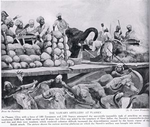 Artyleria Nawab w Plassey, ilustracja z „Hutchinson