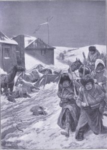 Niekończący się marsz na wschód: znajomy widok po drodze, ilustracja z Cassells History of the rosyjsko-japońskiej wojny t. 1, ok. 1900 autorstwa Richard Caton Woodville