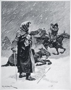 turecko-baszkirscy łucznicy kozacy nękali i ścigali odwrót armii napoleońskiej z Rosji w 1812 r. (kolor lito)