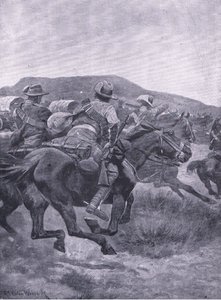 Yeomanry atakuje straż tylną i transport De Wets, z After Pretoria: The Guerilla War opublikowanego przez Harmsworth Bros Limited, 1901. autorstwa Richard Caton Woodville
