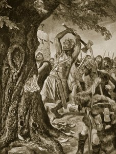 Malachy ścinający drzewo koronacyjne w Munsterze w 982 r., ilustracja z 