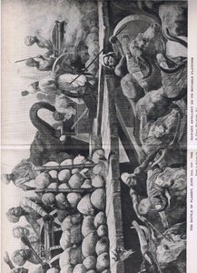 Bitwa pod Plassey 23 czerwca 1757: Artyleria Nawabs na ruchomej platformie, ilustracja z brytyjskich bitew na lądzie i morzu, 1915 autorstwa Richard Caton Woodville junior