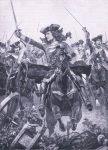 Książę Marlborough w bitwie pod Oudenarde, 11 lipca 1708, ilustracja z brytyjskich bitew lądowych i morskich, 1915 autorstwa Richard Caton Woodville junior