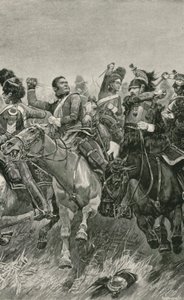 Waleczna szarża szkockich szaraków w bitwie pod Waterloo autorstwa Richard Caton Woodville junior