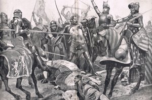 Ostatni bastion Jana II Francja w bitwie pod Poitiers, ilustracja do „Brytyjskich bitew na lądzie i morzu”, wydana przez Cassell, Londyn, ok. 1910