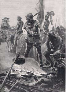 Książę Walii żegnający się z kardynałem de Talleyrand-Périgord rankiem bitwy pod Poitiers, 19 września 1356, ilustracja z brytyjskich bitew na lądzie i morzu, wyd. Casse autorstwa Richard Caton Woodville junior