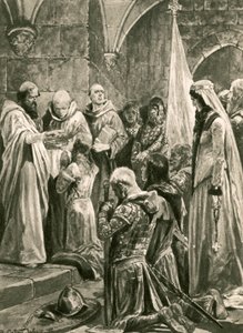 Namaszczenie Edwarda Męczennika podczas jego koronacji autorstwa Richard Caton Woodville junior