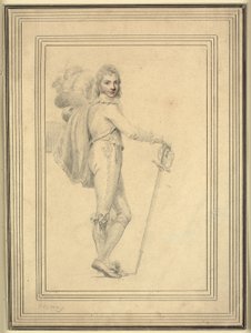 Pełnometrażowy portret dżentelmena z mieczem w jednej ręce i kapeluszem z pióropuszem w drugiej autorstwa Richard Cosway