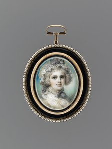 Portret kobiety, ok. 1785 (akwarela na kości słoniowej, 9-karatowe różowe złoto, perły, emalia i szkło) autorstwa Richard Cosway