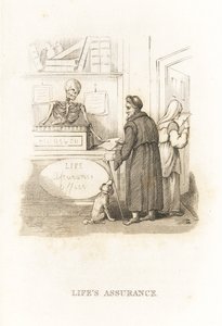 Szkielet Śmierci w biurze ubezpieczeniowym. ,1827 (grawerowanie)
