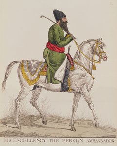Jego Ekscelencja Ambasador Persji Mirza Abul Hassan Khan podczas drugiej wizyty ambasadora w Londynie, 1819 (druk)