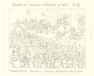 1849, Dworzec kolejowy ukazujący podróżnych orzeźwiających się autorstwa Richard Doyle