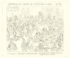 1849, Bankiet pokazujący przyjacielowi rolnika, który odciska na rolniczym interesie, że jest zrujnowany autorstwa Richard Doyle