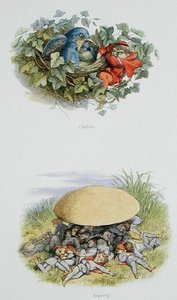 Wspinaczka i odpoczynek, ilustracje z „W krainie bajek: seria obrazków ze świata elfów” Williama Allinghama i Andrew Langa (kolor lito) autorstwa Richard Doyle