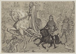Edward Czarny Książę ze swoim jeńcem, królem Francji Janem, wjeżdża do Londynu (akwatinta) autorstwa Richard Doyle