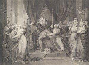 Król Lear wyrzuca swoją córkę Cordelię Shakespeare, K..., po raz pierwszy opublikowana w 1792 r., wznowiona w 1852 r.