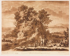 Liber Veritatis: nr 138, Widok na morze, z Chrystusem głoszącym na Górze..., 1776. autorstwa Richard Earlom