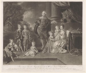 Portret Jerzego III, króla Wielkiej Brytanii i jego rodziny Ich najświętsze Królewskie Mości Jerzy IIId i Królowa Charlotte (tytuł na obiekcie)