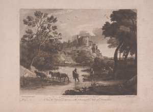 Widok Tivoli o zachodzie słońca, opublikowany 1775 (mezzotinta z akwafortą) autorstwa Richard Earlom